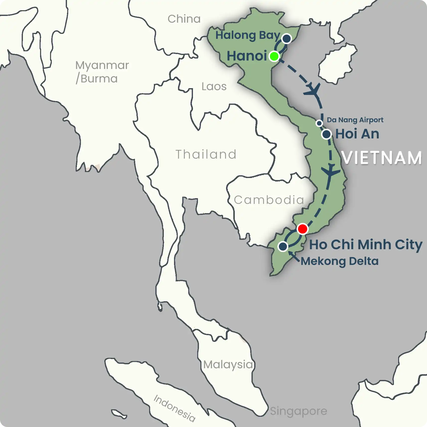 VIETNAM vegan tour map no Legend
