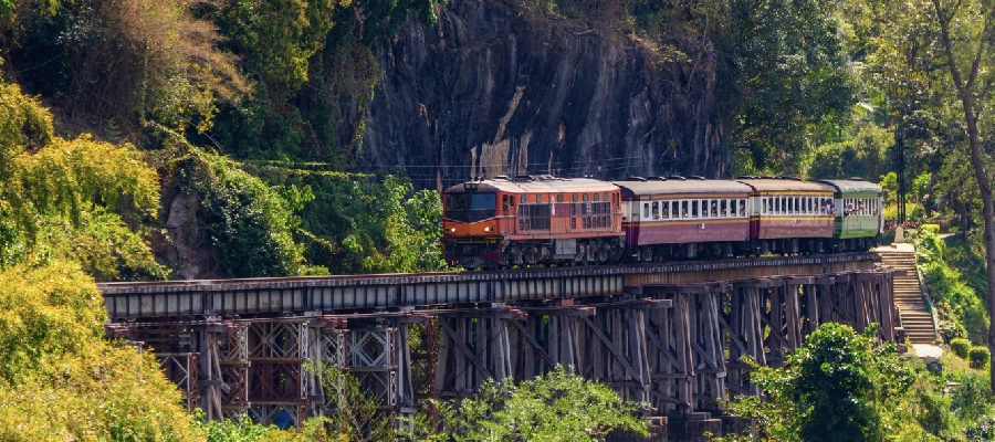 Kanchanaburi Train on a Go Vegan Thailand tour