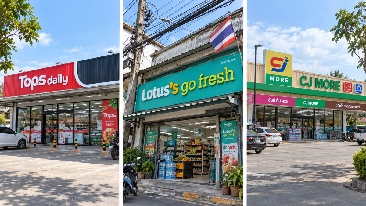 Tops Daily, Lotus's Go Fresh and CJ More convenience stores that sell vegan food in Thailand
